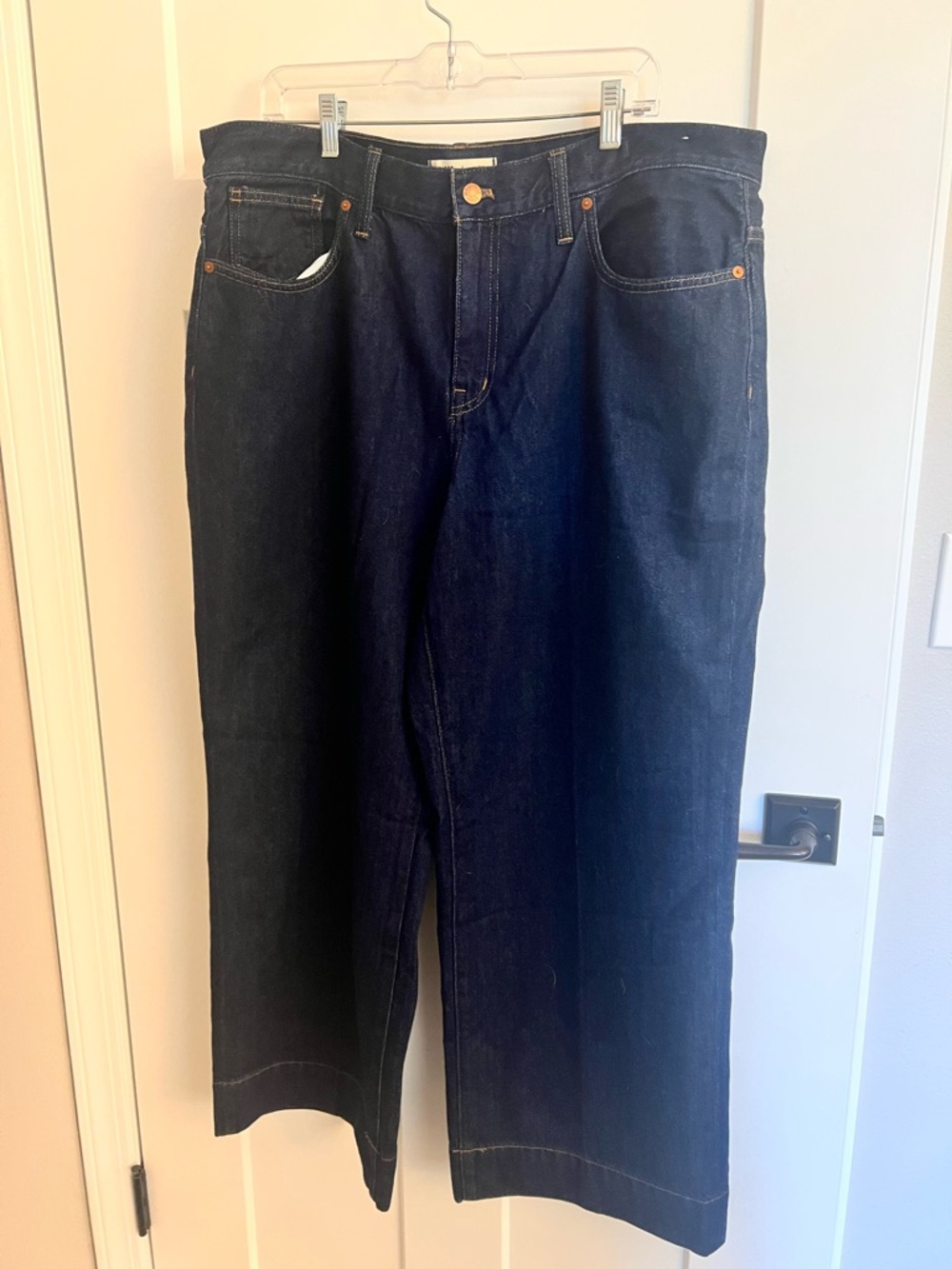 NWT Madewell SuperWide-Leg Indigo Denim Jeans with Contrast Stitching